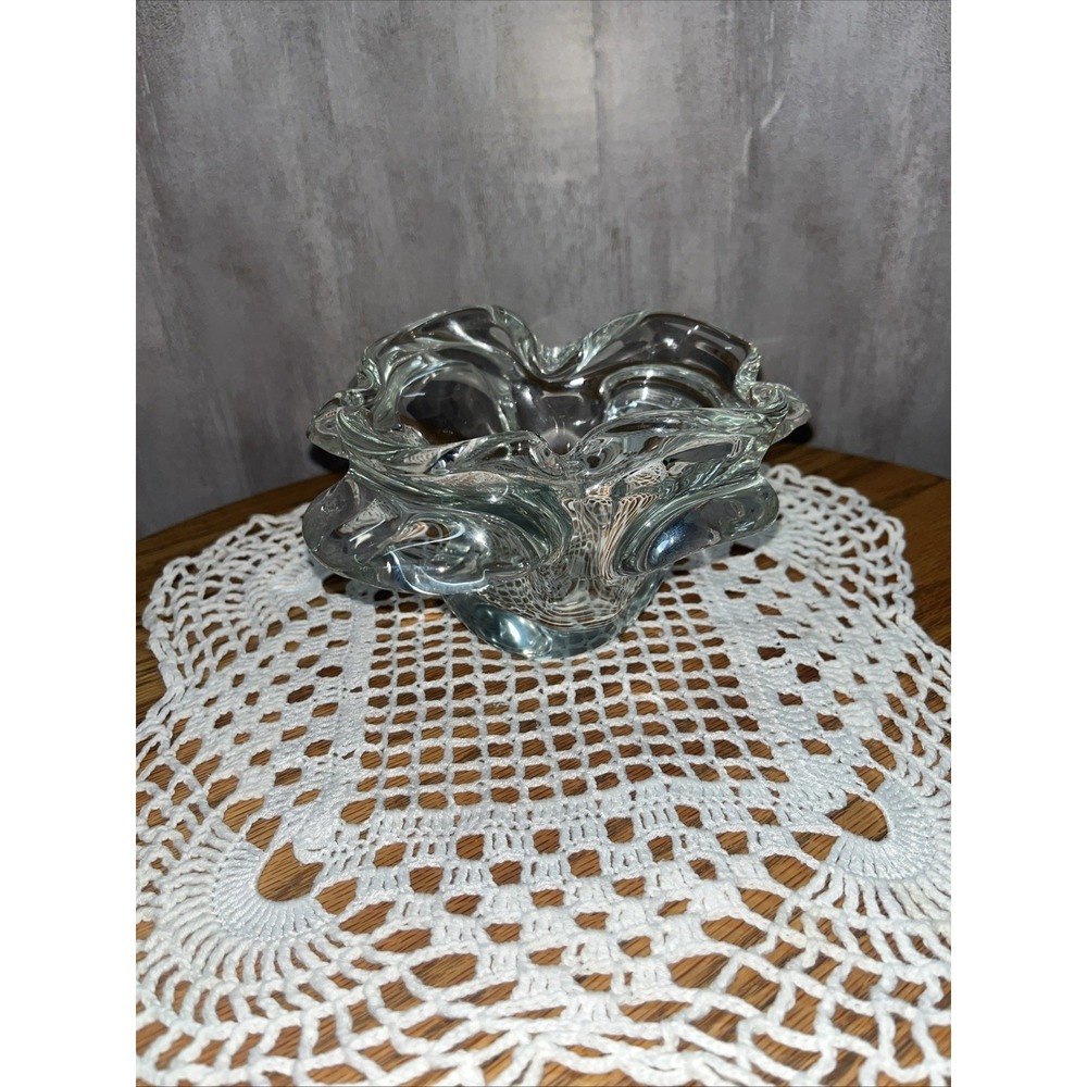 Vintage MCM Art Glass Butterfly Clear Bowl / Ashtray / Candy Dish